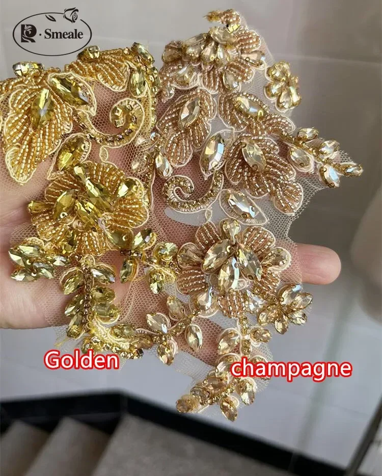 1Pair Handsewn Glass Drill Mirror Flowers Sparkling Rhinestone Flowers Coats Waistbands Shoulders Wedding Dress DIY Patch RS4208