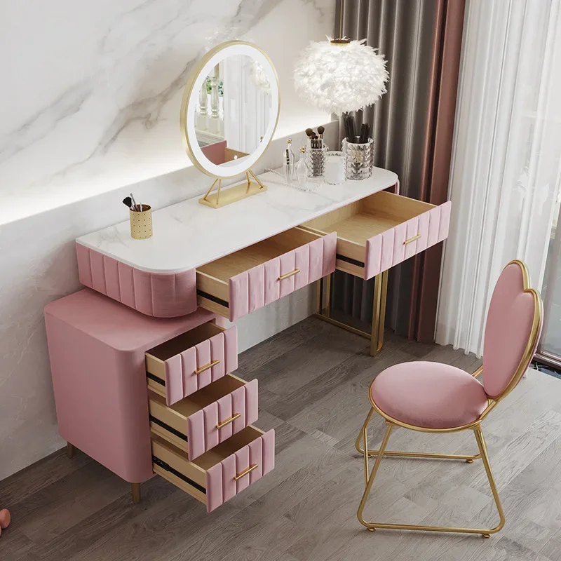 Nordic Girl Korean Small Family Makeup Table of Contemporary and Contracted Web Celebrity Ins Princess Bedroom Dresser with Lamp