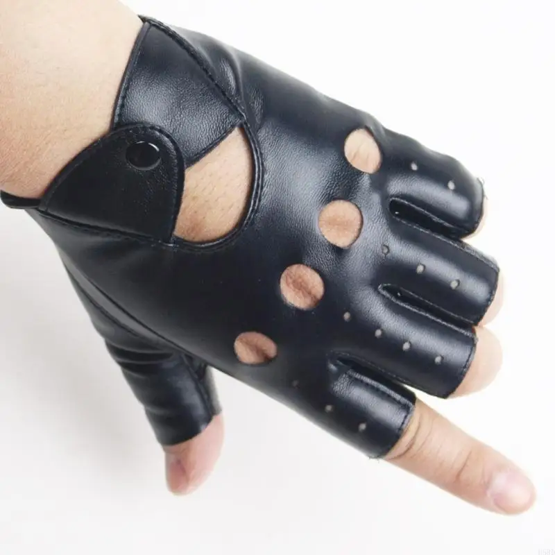 PU Leather Fingerless Driving Glove for Motorcycle Weightlifting Cycling Driver 