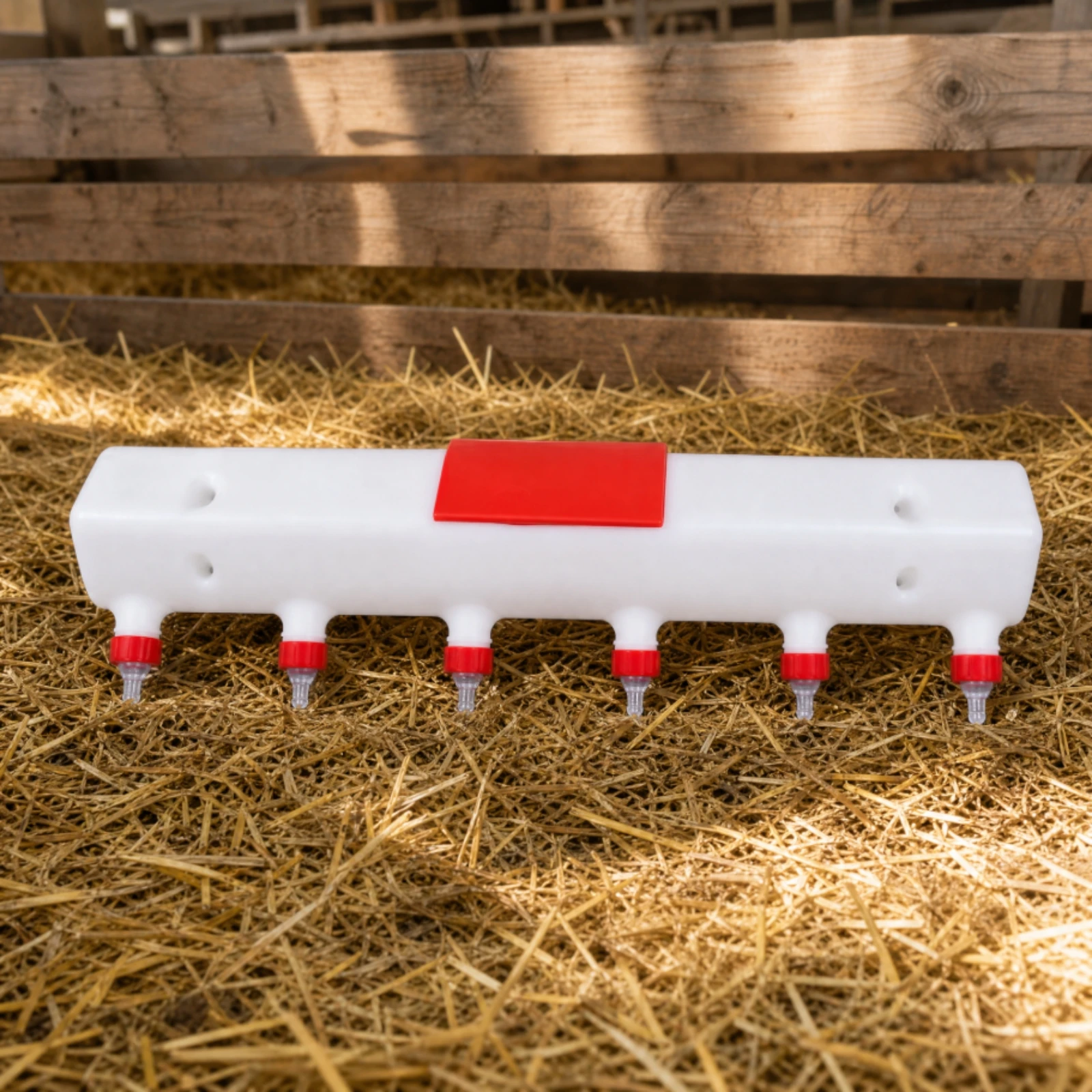 Single-Sided Livestock Milk Feeder Compact Rectangular Milk Feeder with Red Top Cover Sleek Wall-Mount for Pig Farmers