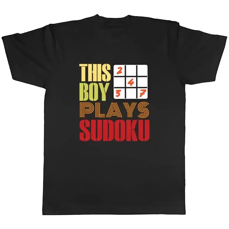 Boy Plays Sudoku Mens TShirt Funny Numbers Puzzle Game Unisex Tee Gift