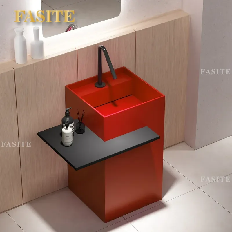 for Hotel Villa Stainless Steel Bathroom Column Basin Wash Basin Integrated Countertop Floor to Ceiling Washbasin Balcony