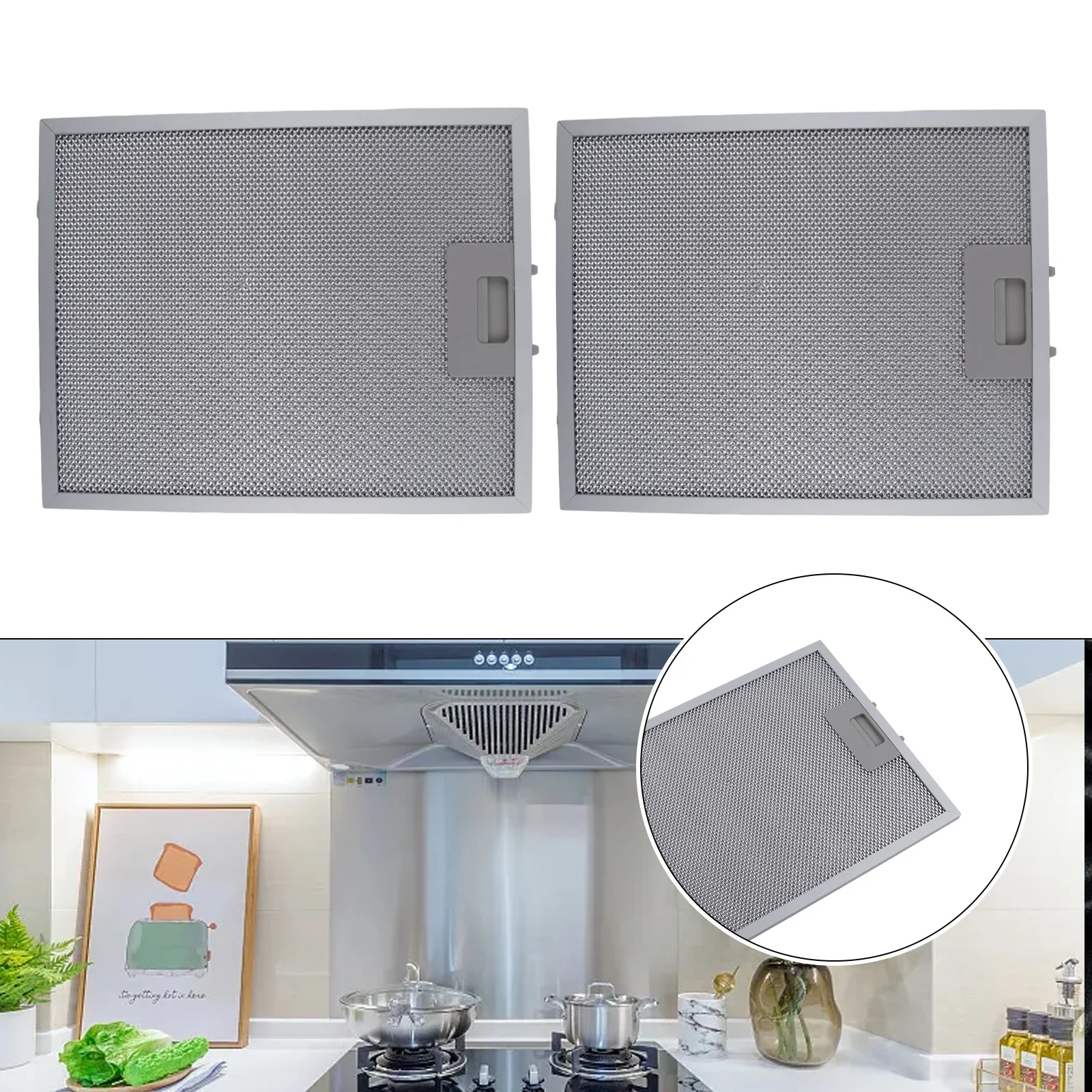 Aço inoxidável Fogão Hood Filtros, Metal Mesh Extractor, filtro de ventilação, Range Hoods Fittings, 5 camadas de alumínio, 320x260x9mm, 2 PCs