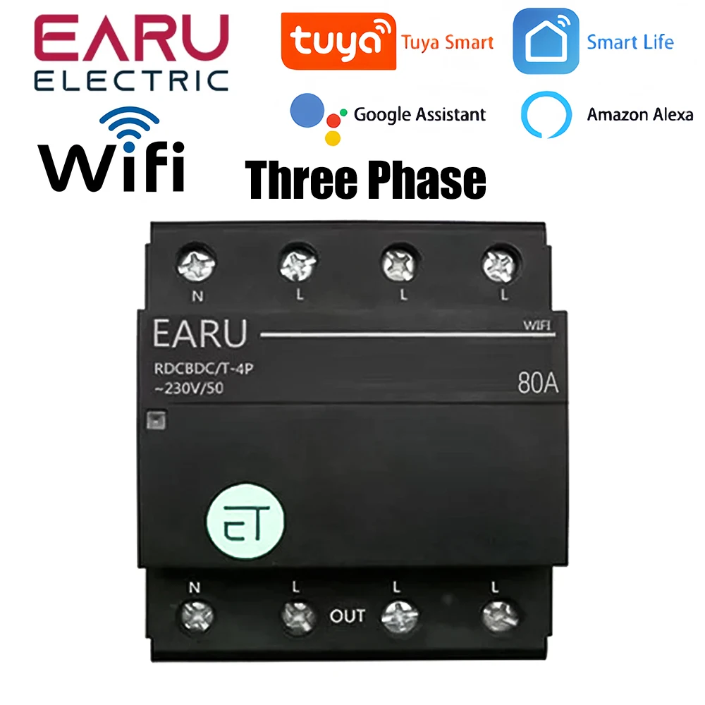 Three Phase WIFI Circuit Breaker Smart Time Timer Relay Switch Voice Remote Control by Tuya App Smart House Alexa Google Home