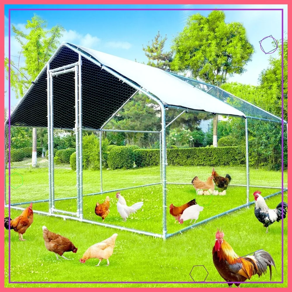 

Большой вольер для кур с водонепроницаемым покрытием, металлическая клетка для птицы 12,8x9,84x6,6 футов для 10-20 кур