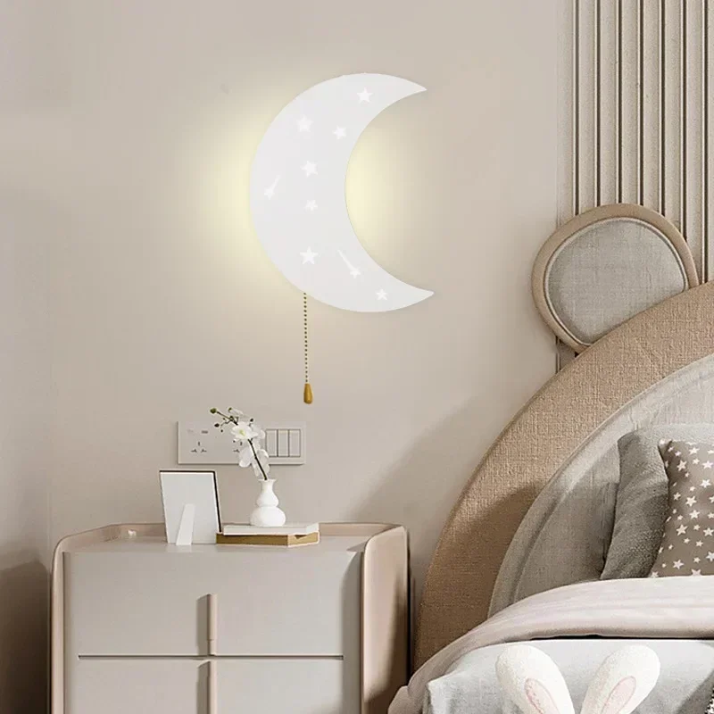 Wall Lamp Cartoon Mobile Charging Children Bedroom Decor Free Wiring Moon Cloud Bedside Cute Lamp Creative Decorative LED Lights