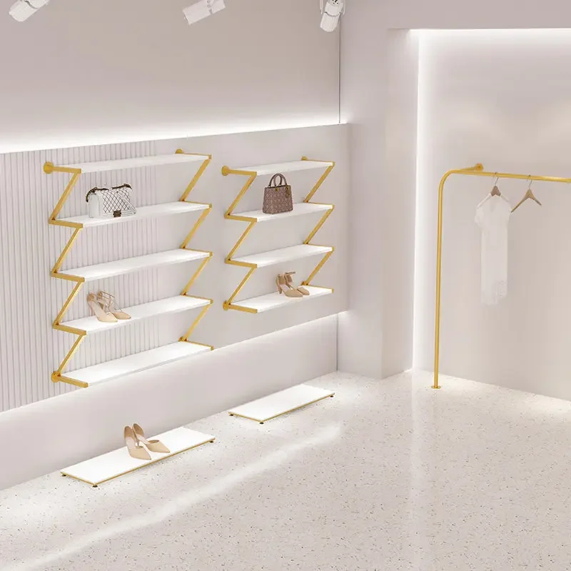 

HangerClothing Store Shoe Rack Display Rack Shoe Store Gold Wall Wall-mounted Shelf Bag Rack Women's Clothing Store Clothing Dis