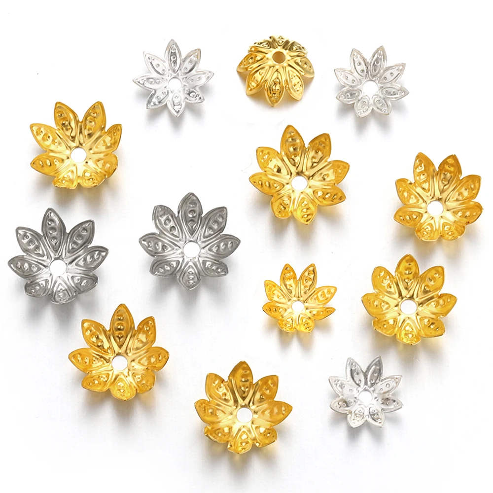 Capuchons de perles de fleurs dorées en métal Filig123, entretoise de pétale Annie, bijoux de bricolage, résultats exécutifs, accessoires, vente en gros, 8-10mm, 200 pièces