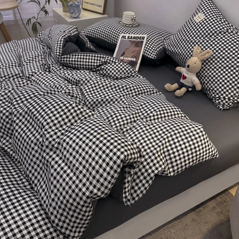 

Japanese Stripe Grid Bedding Set,Single Full Size Bed Linen Duvet Cover Set+Sheet Queen Skin Friendly Polyester Drop Shipping