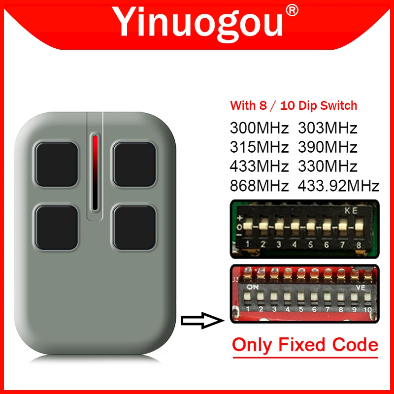 

300MHz 303MHz 315MHz 330MHz 390MHz 433MHz 433.92MHz 868MHz With 8 10 Dip Switch Fixed Code Garage Door Remote Control Duplicator