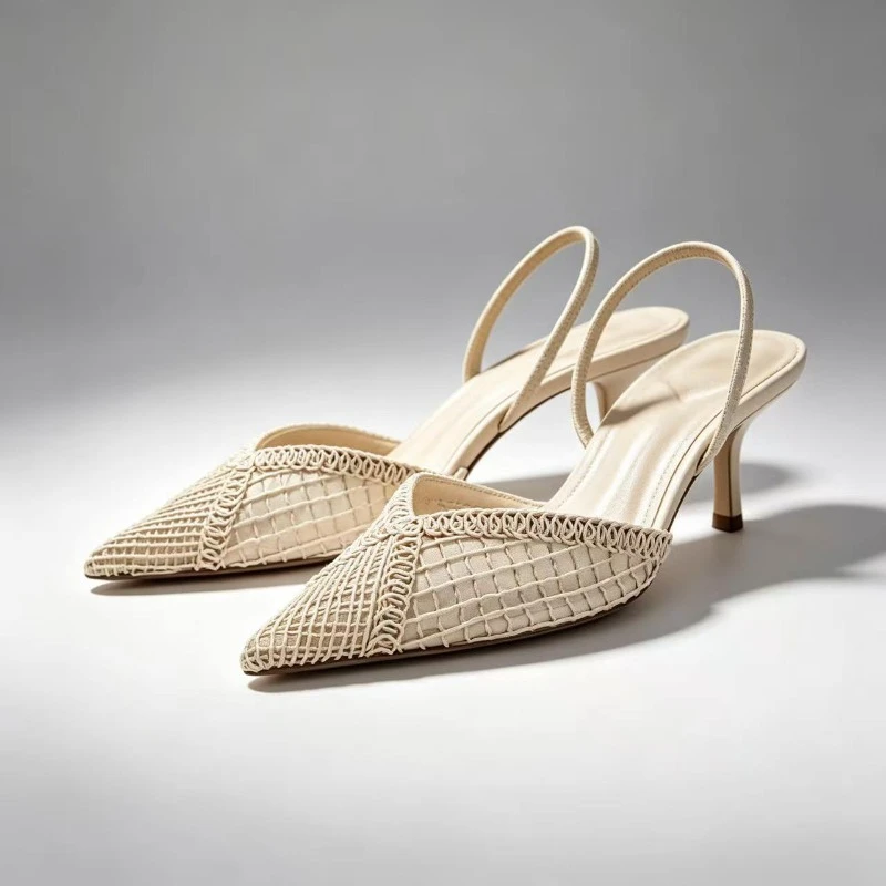 

Summer New Product: Mesh Top Pointed High Heels with Hollow Heels at the Back of the Headrest, Elegant Sandals with Hollow Heels