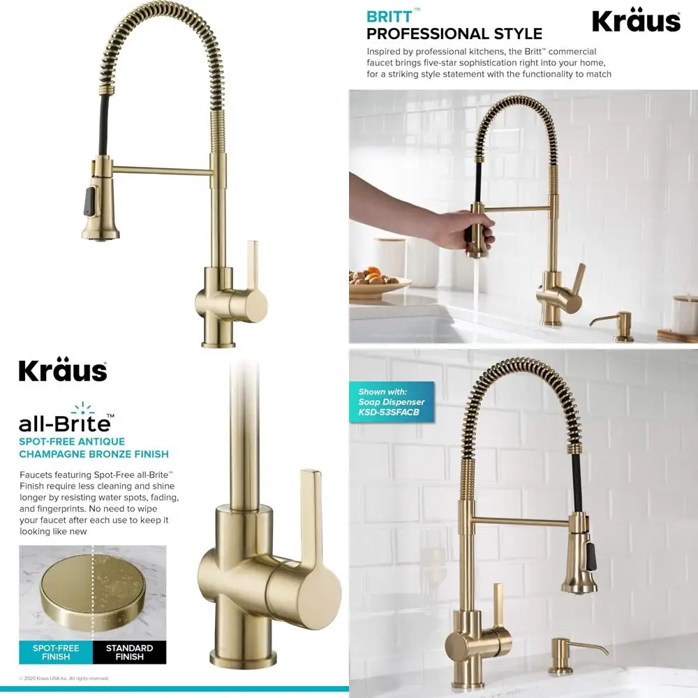 Kraus Britt Commercial Grade Kitchen Faucet in Spotless Antique Champagne Bronze, Model KPF-1690SFACB