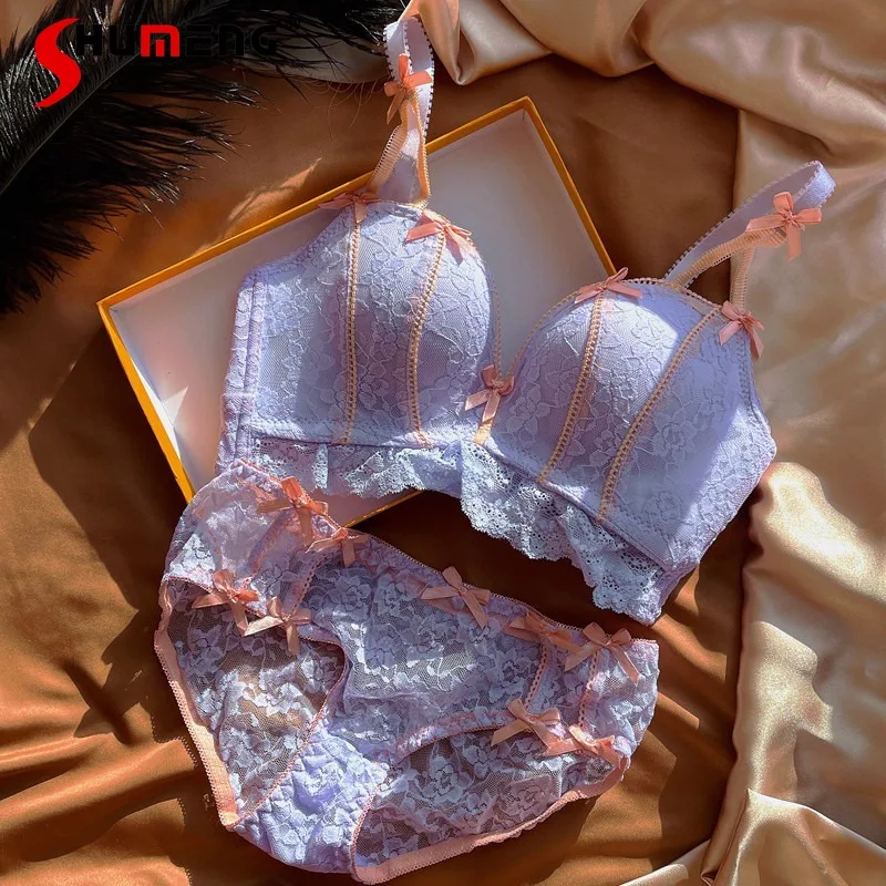 

Регулируемый беспроводной бюстгальтер для девочек в японском стиле, милые милые короткие костюмы с эффектом пуш-ап, женские модели, элегантный комплект нижнего белья