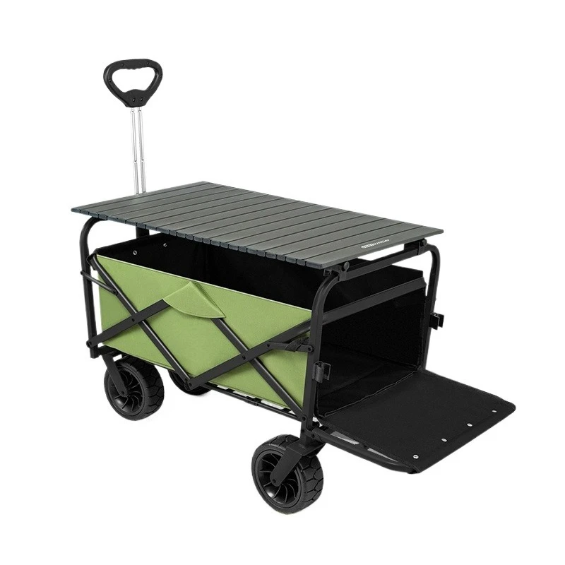 

Folding camp table trailer outdoor camping trolley four-wheel travel picnic stall hand-pulled camper