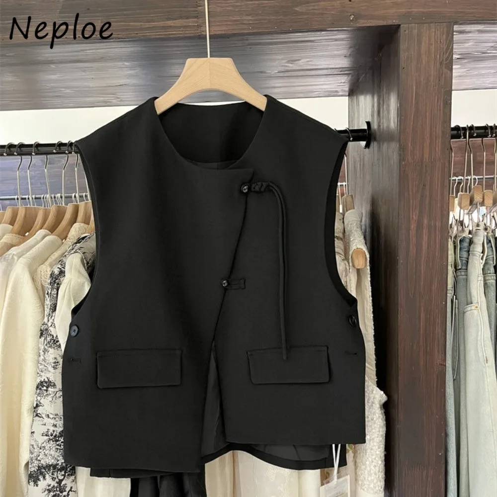

Neploe новый короткий жилет без рукавов в китайском стиле нестандартной формы, многослойная лягушка, женская одежда, повседневное офисное женское простое пальто в стиле Харадзюку