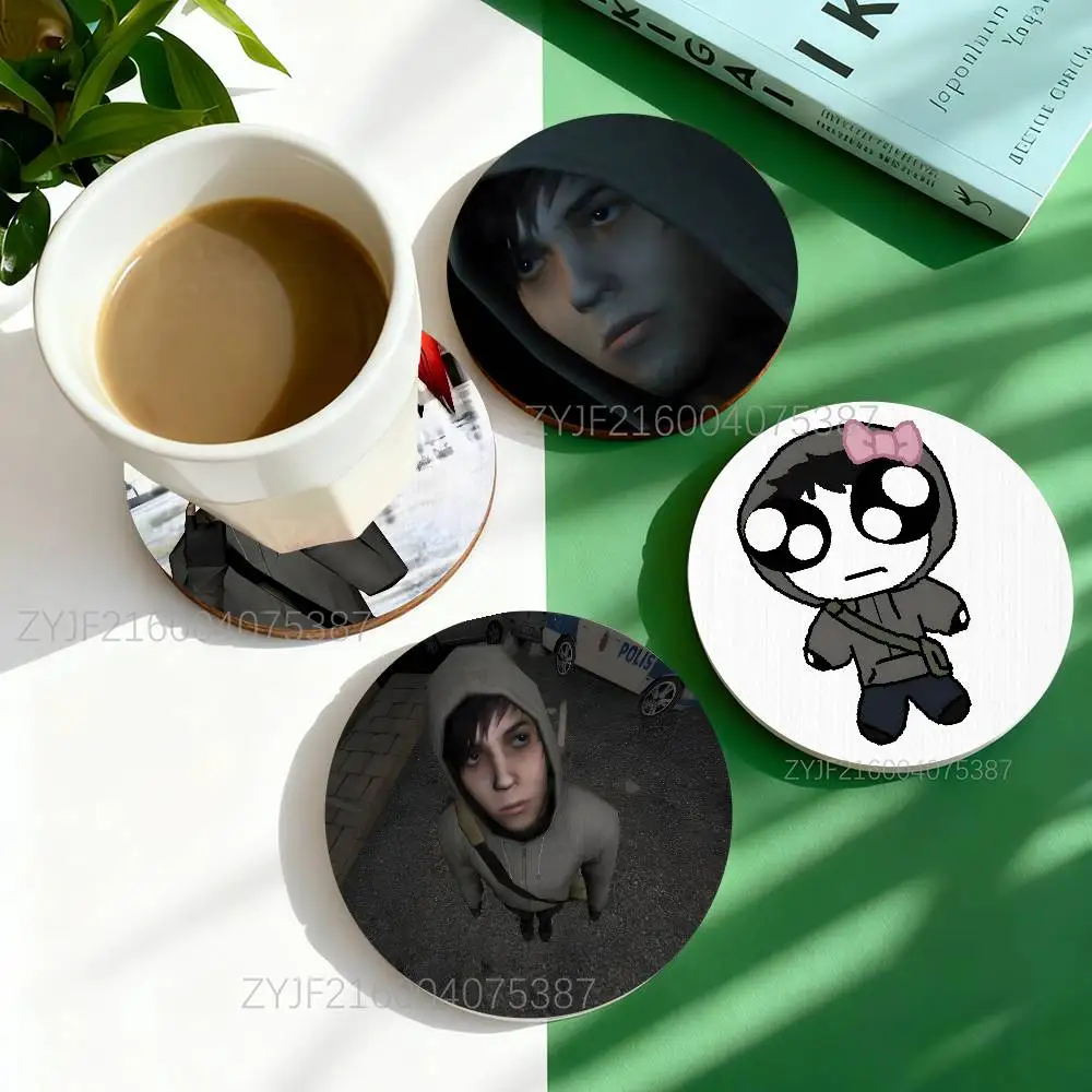 

C-Cry Of Fear Simon Pattern Art Coasters Round Wooden Heat Resistant Non-Slip Home Decor Gift Multifunctional