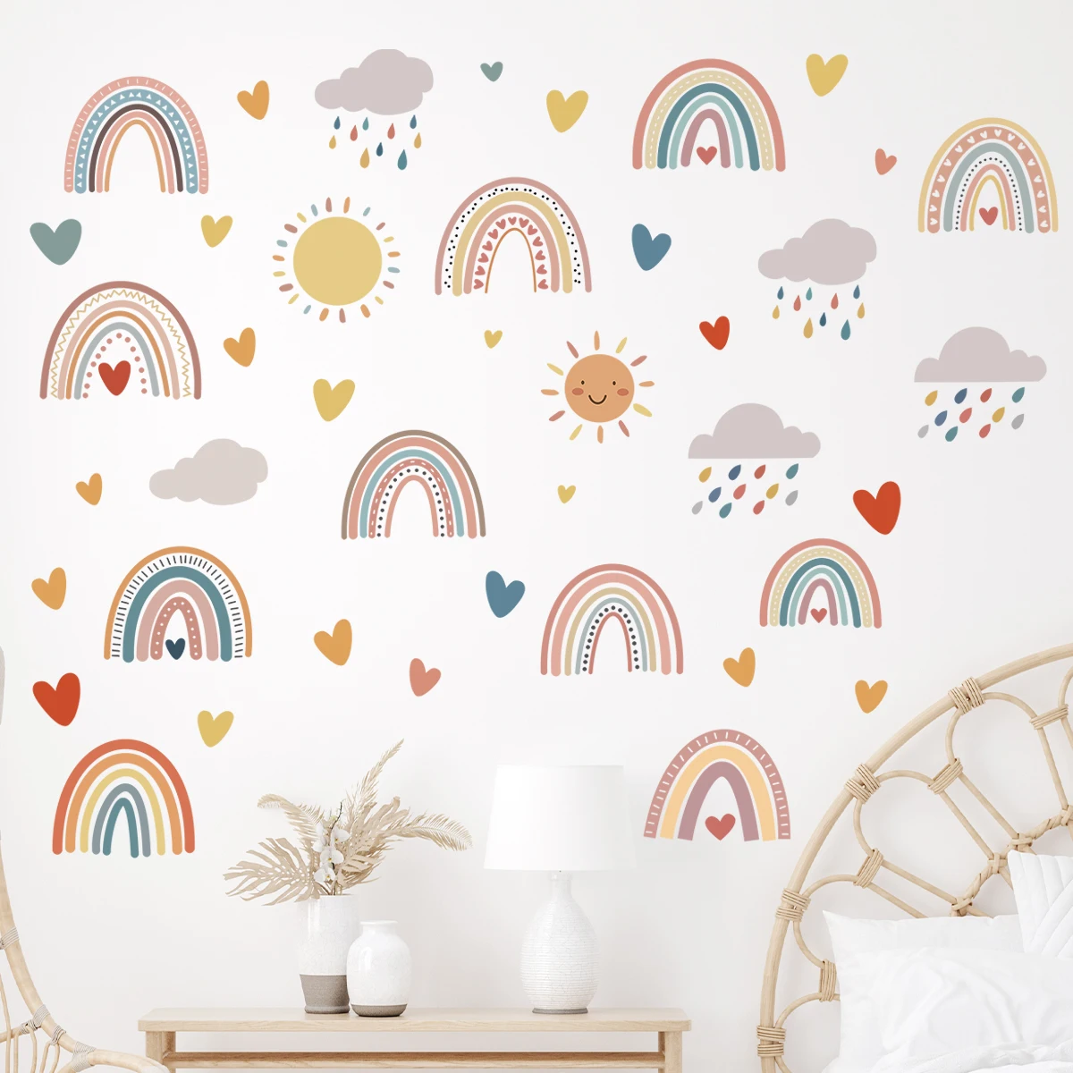 1Pc Cartoon Love Cloud Rainbow Wall Stickers Kids Room Decoration Bedroom Children Room Wall Art Living Room Decor for The House