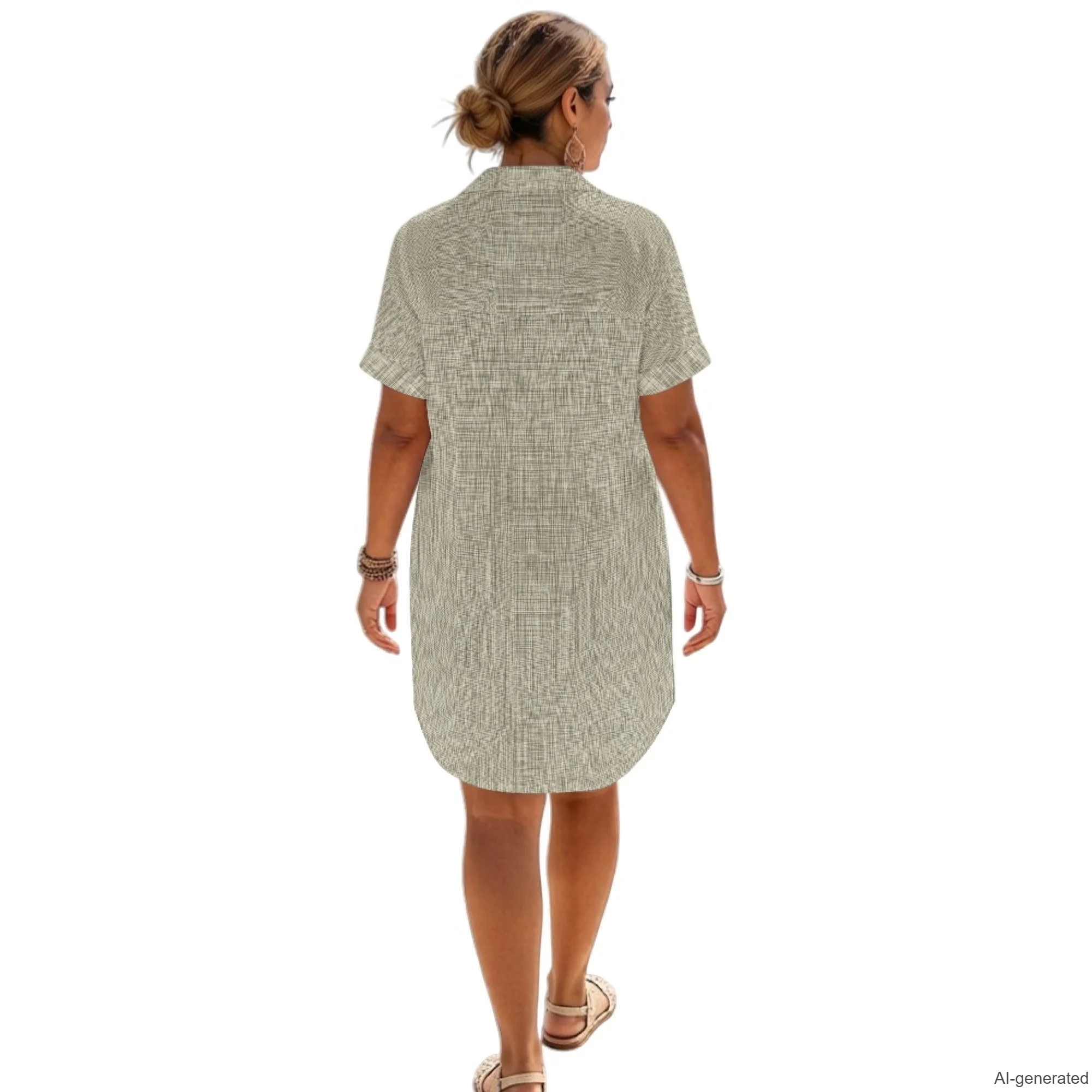 XIXIRIMIDO Summer Women's Linen Button-Down Short Sleeve Shirt Dress Hawaiian style Print Dress with Pockets Beach Vacation