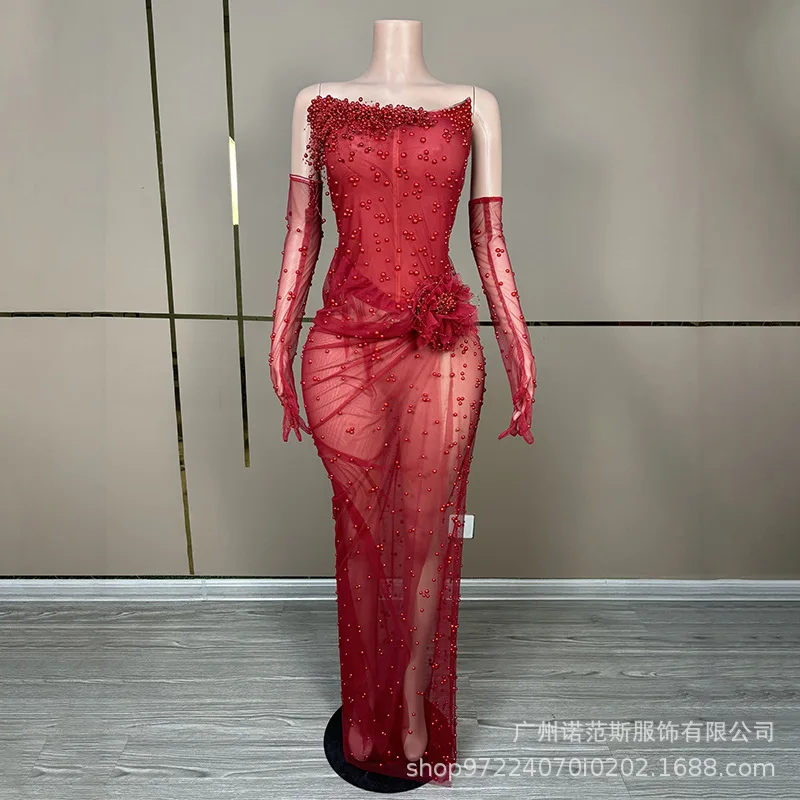 

Сексуальное сетчатое прозрачное платье, певица, сценическая одежда, одежда для ночного клуба Gogo, одежда для выступлений, бар, одежда для DJ, Vestito