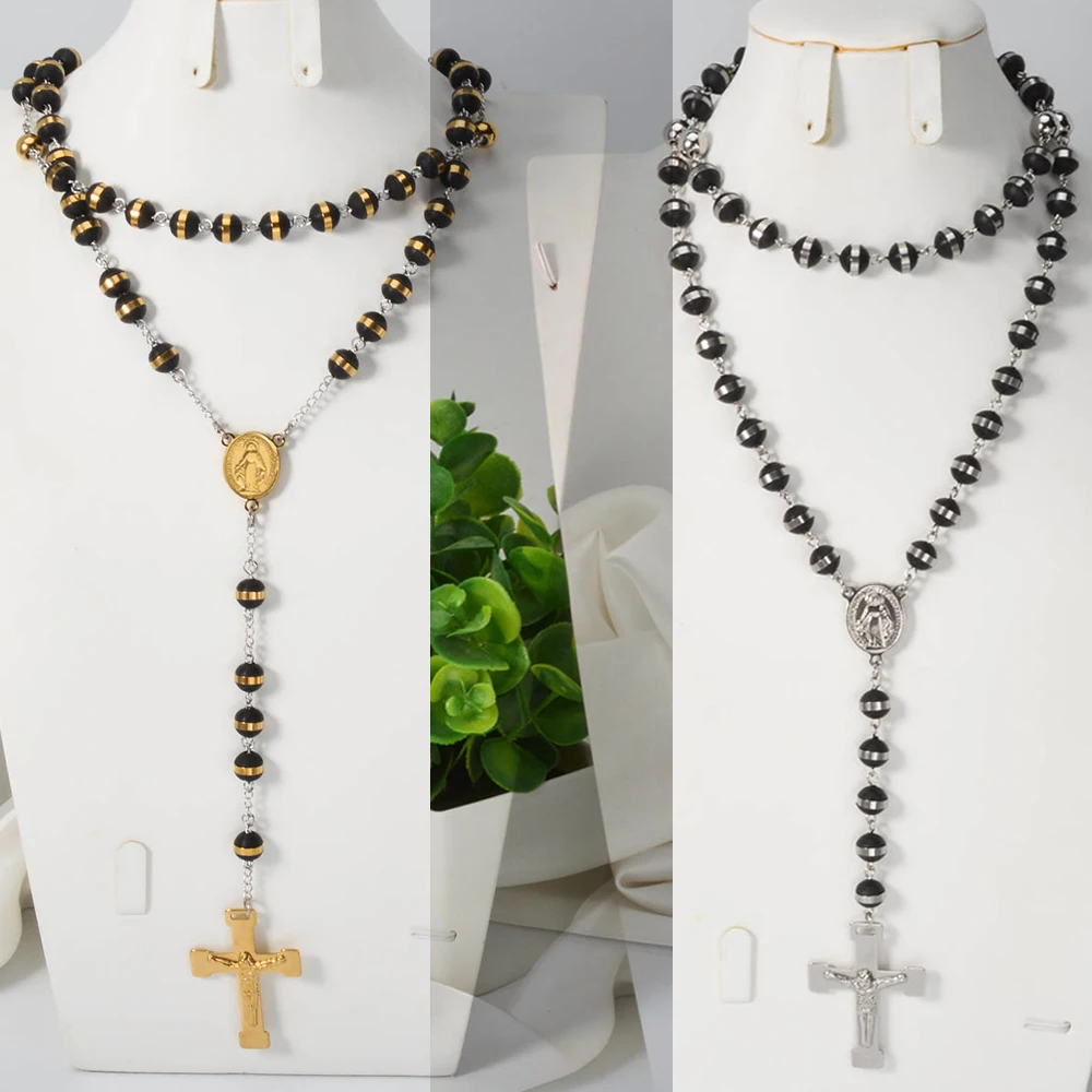 

Beaded Chain-style Long Necklace Blessing Church Wear Stainless Steel Necklace Classic Jewelry Fashion Long Pendant Gifts