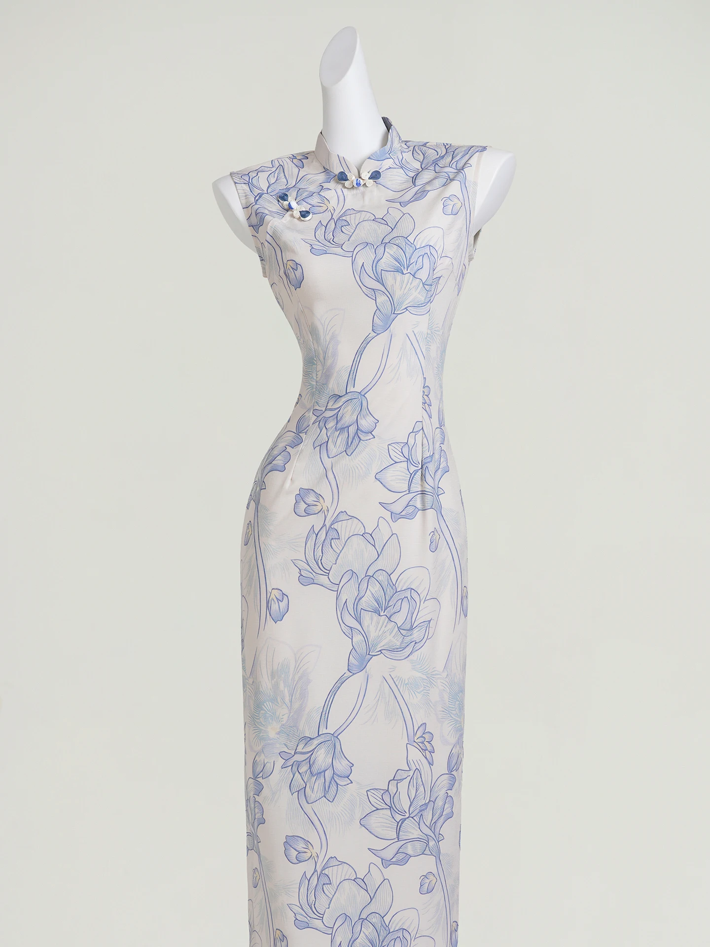 

Синее вечернее платье с цветочным принтом, улучшенный крой для стройности, винтажный стиль, длинное, для женщин и девушек, маленьких размеров