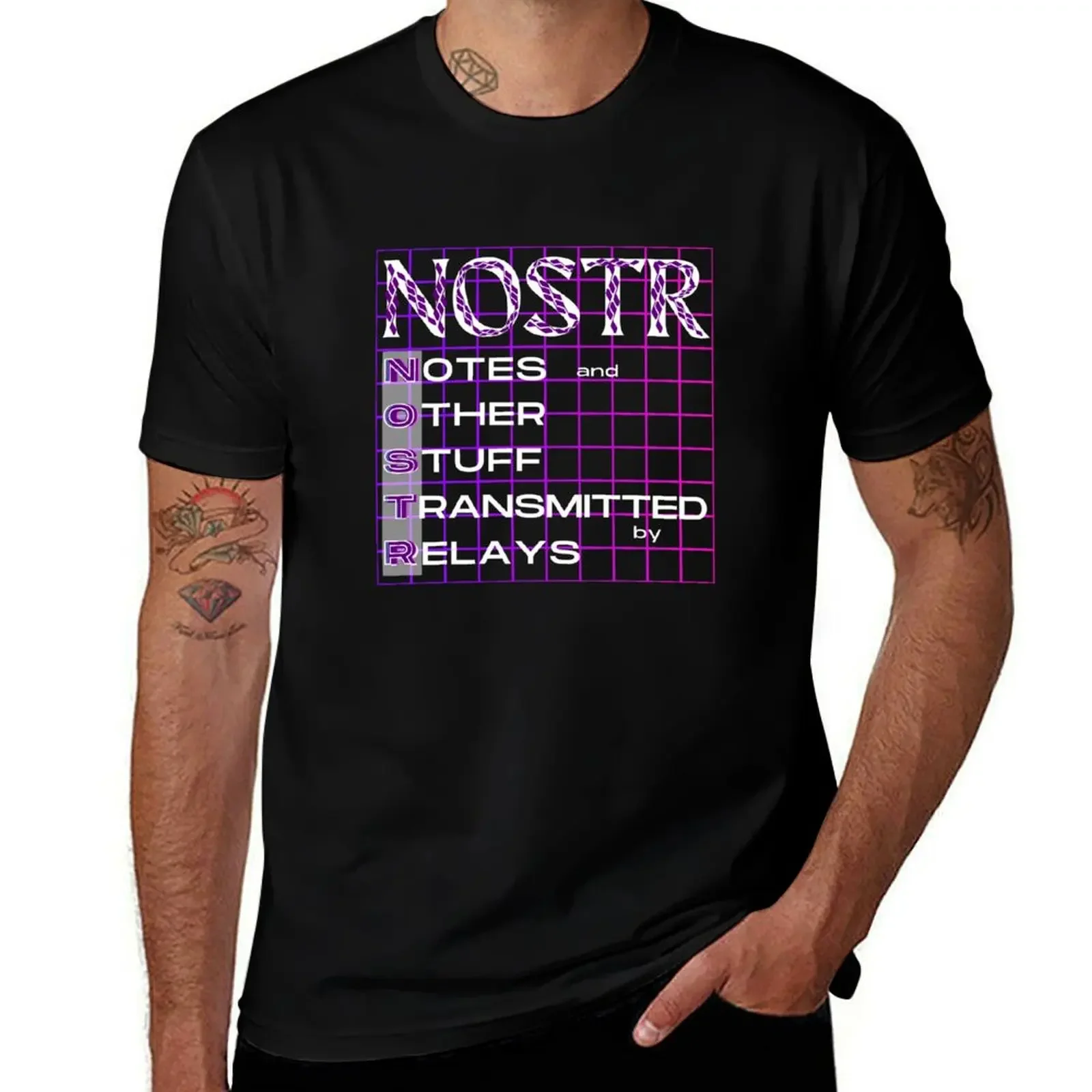 

NOSTR Notes and Other Stuff Transmitted by Relays T-Shirt anime figures graphic shirts compression shirt men