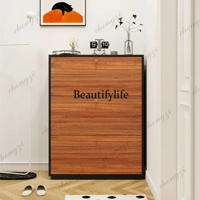 Medieval ultra-thin tipping bucket shoe cabinet household corridor extremely narrow shoe cabinet high-end shoe cabinet