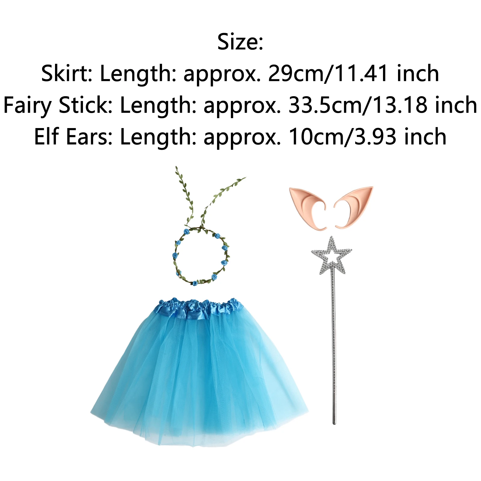 4 szt. Dziewczęcy strój na Halloween, przebranie na przedstawienie, kostium wróżki, spódniczka z siateczki, różdżka wróżki, girlanda i uszy elfa, zestaw wróżki