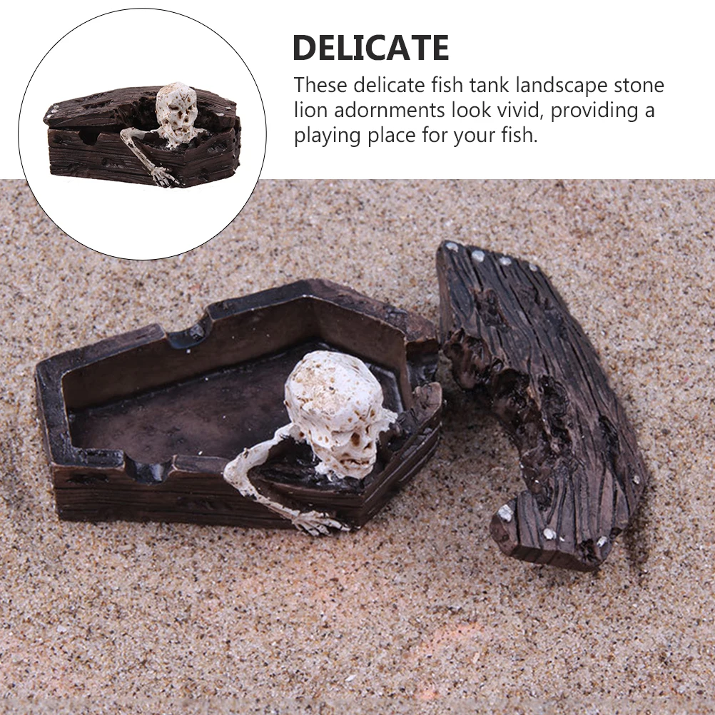 

2Pcs Resin Skull Coffin Aquarium Decor Fish Tank Landscaping Ornament Safe for Freshwater Environment Resin Crafts Adornment