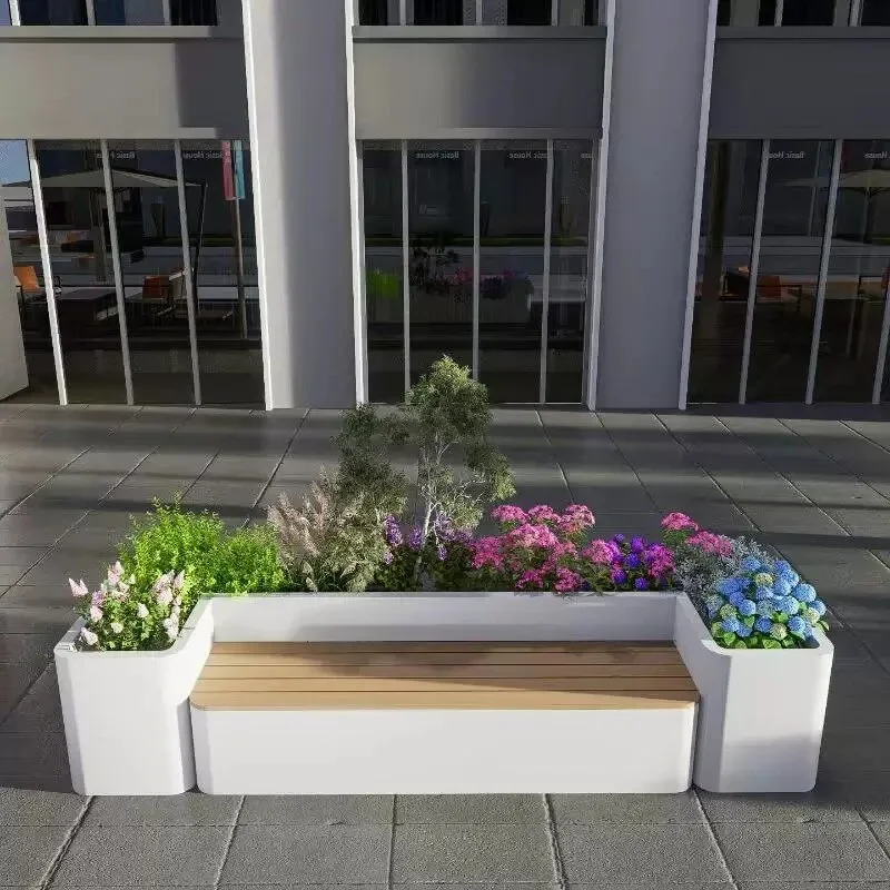 Outdoor flower box seat combination stainless steel galvanized pedestrian street leisure seat flower box