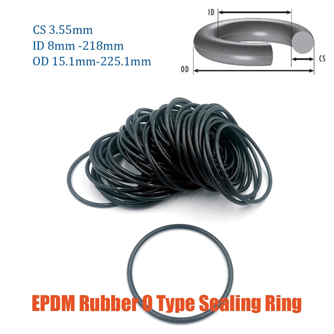 ID 8~218mm EPDM Rubber O Type Sealing Ring Elastic Oil Resist Washer Gaskets Seals for Faucet Professional Plumbing Repair3.55mm