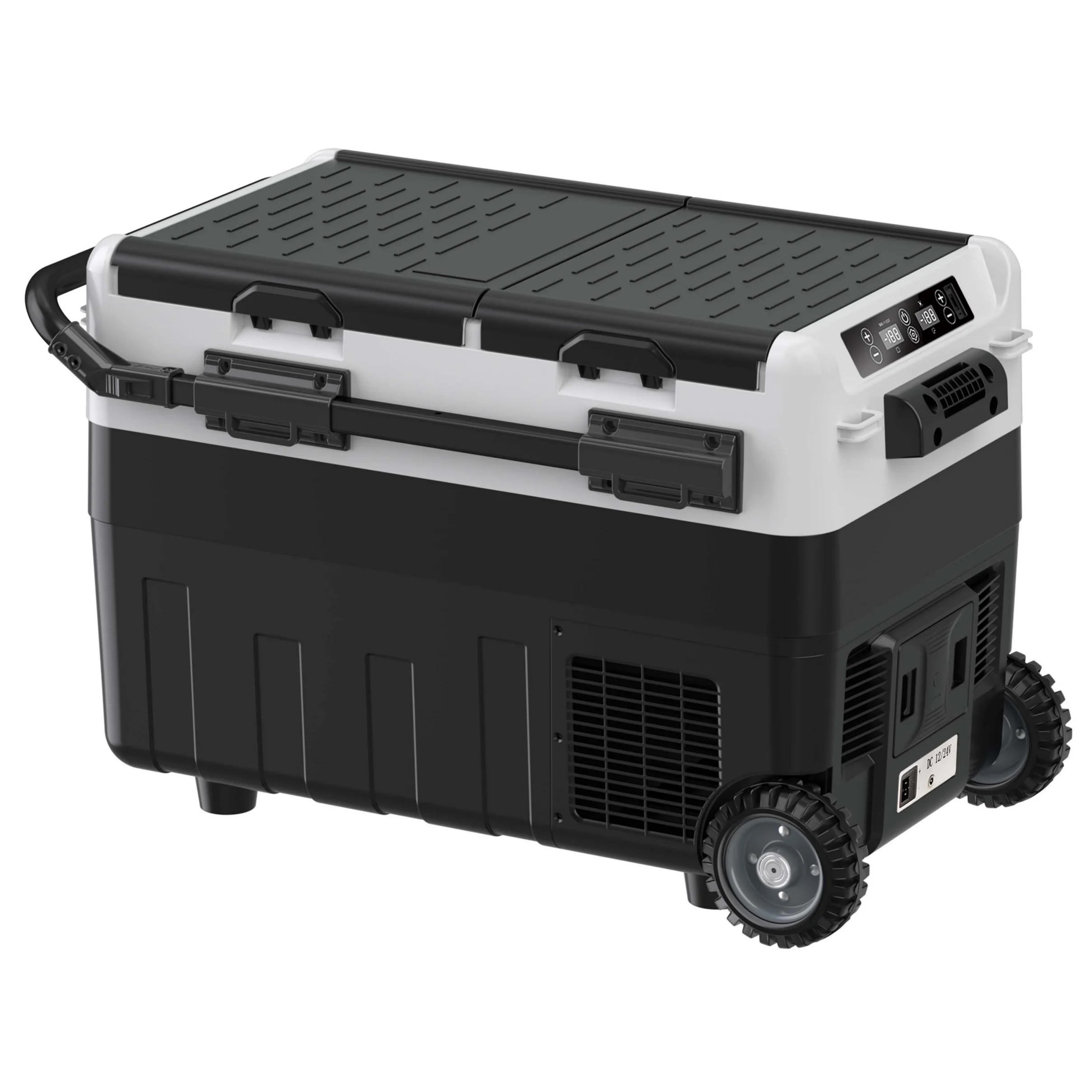 FSX40K 40L DC AC Compressor Solar Internal Light Display Handle Wheel Battery Fast Cooling Double Zone Mobile Car Freezer