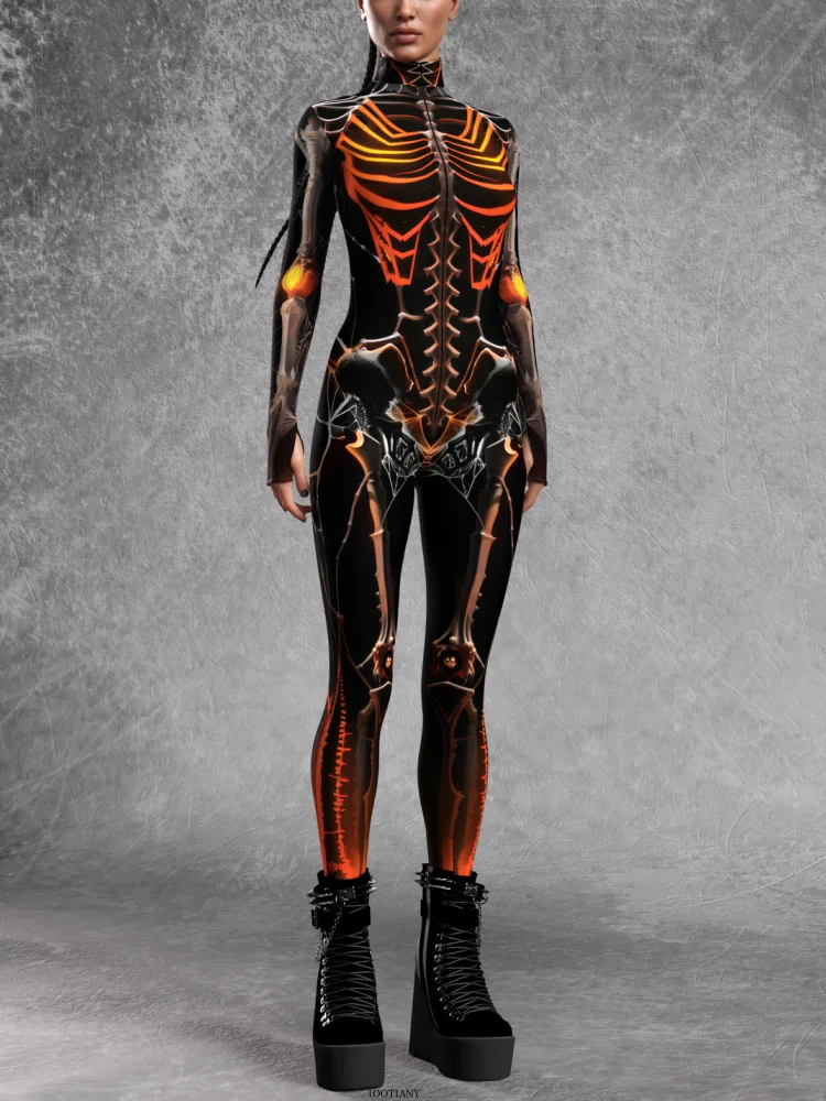 

Horror Party Women's Sexy Multicolor Skull Print Bodysuit Clothes Holiday Halloween Party Masquerade Stage Performance Costume