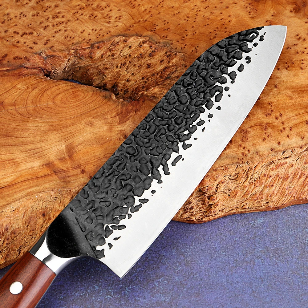 سكين Santoku احترافي مقاس 7 بوصة 5Cr15MoV عالي الكربون من الفولاذ المقاوم للصدأ سكين الطاهي الياباني أداة قطع المطبخ المنزلي