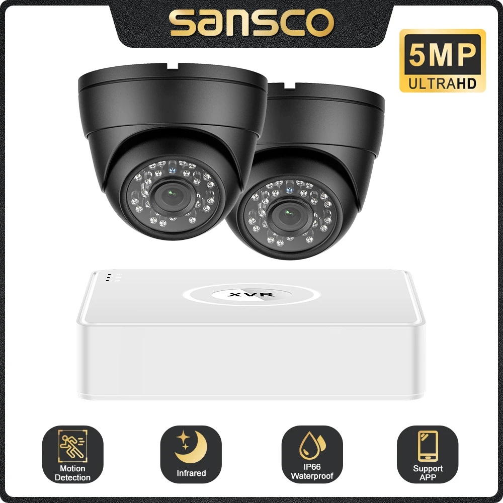 SANSCO 5 in 1 AHD Camera Kit 5MP Video Recorder Surveillance System Outdoor Security 4CH 5MP CCTV System Camera Email Alarm