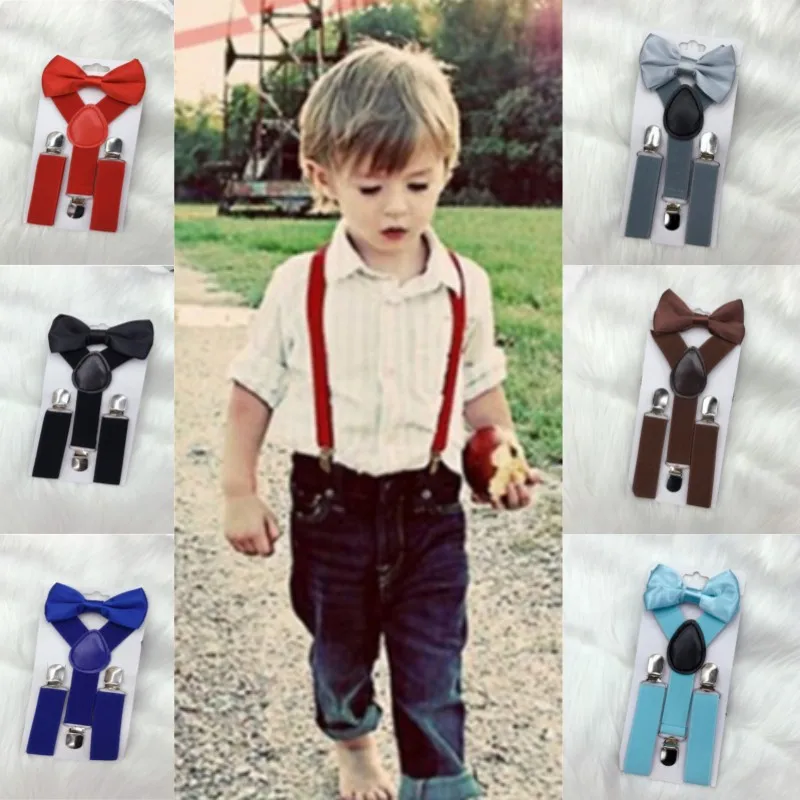 Trẻ Em Thun Treo Áo Thắt Nơ Bộ Phù Hợp Tuxedo Phù Hợp Với Unisex Bé Trai Gái Bowtie Cưới Trang Phục Có Thể Điều Chỉnh Y-Lưng dây