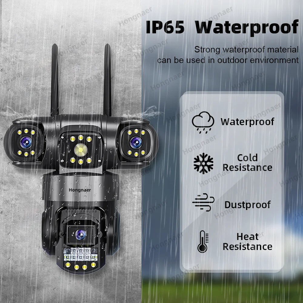 Hongnaer 12MP 6K V380 Pro Three Lenses WiFi Outdoor Wireless IP PTZ Smart 4G Sim Card Network Home Security CCTV Camera