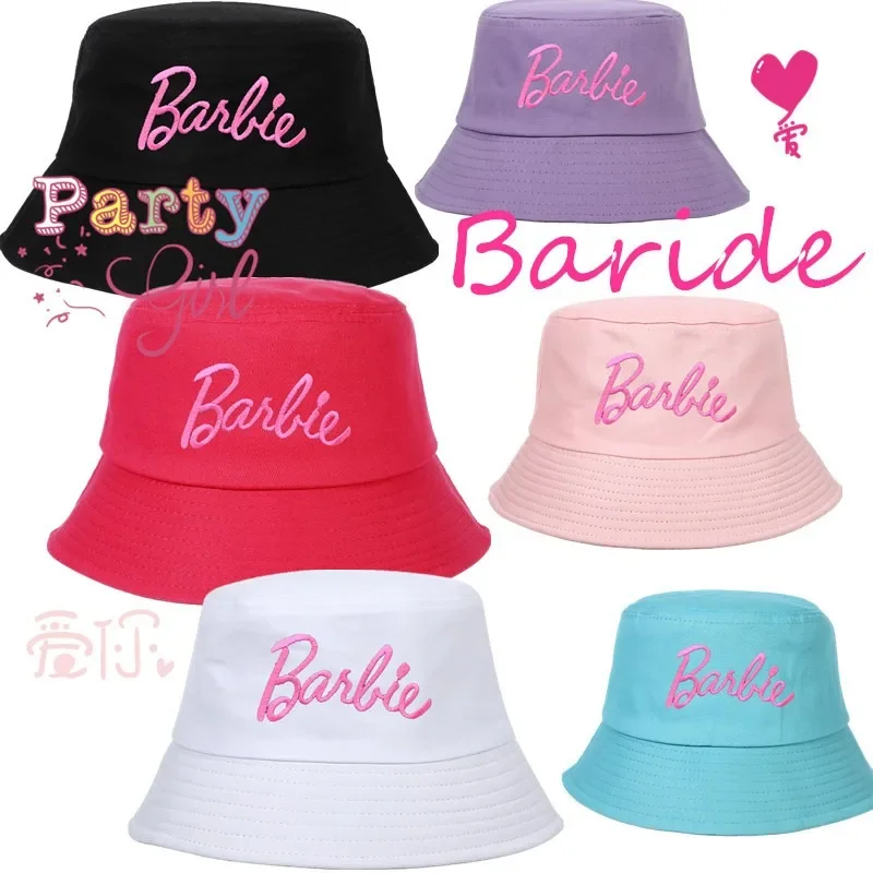 Pink Barbie Fisherman Hat Embroidered Pot Hat Student Outdoor Outing Leisure Sunshade Fishing Hat Women Accessories Wholesele