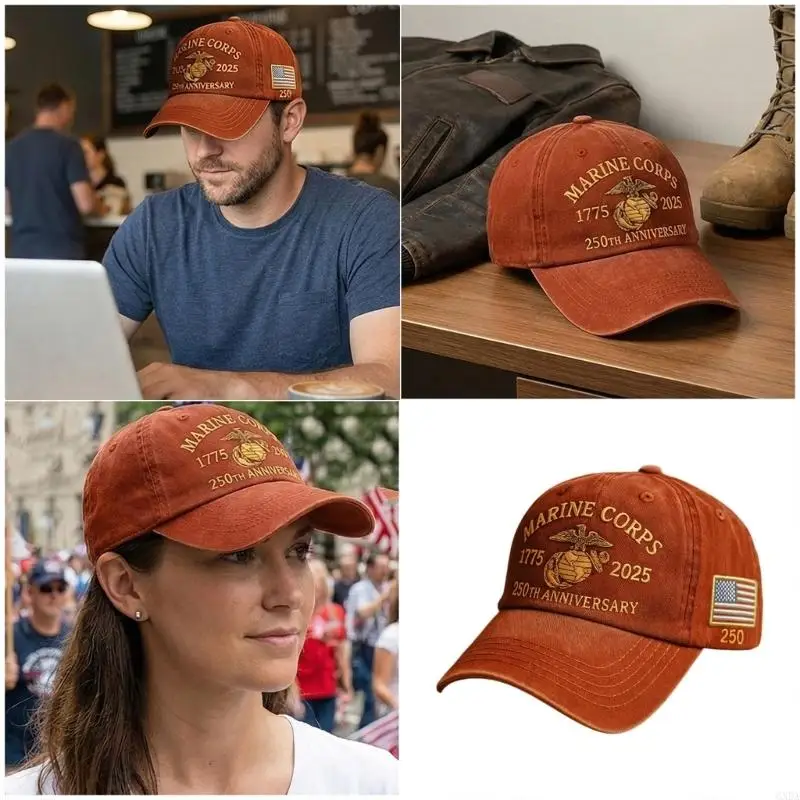 Fashion Marine Corps 250th Anniversary Baseball Cap Adjustable Strap Veterans Hat 6XDA