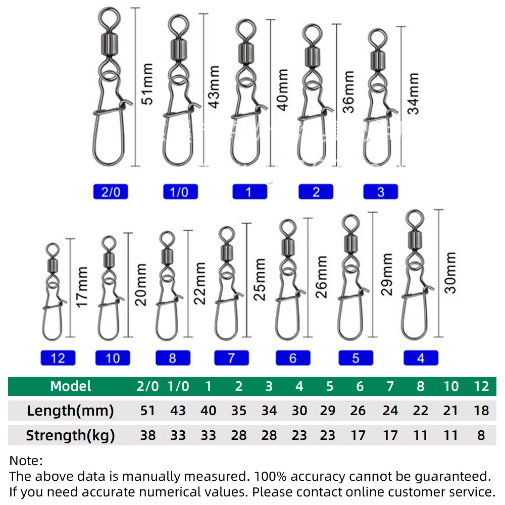 DNDYUJU 2/0#-12# StainlessSteel Fishing Connector Pin Bearing Rolling Swivel Snap For Lure Hook Fishing Tackle Accessories Tools image 2