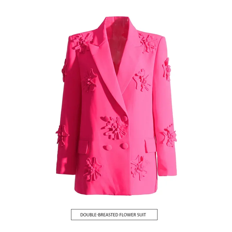 

Design Niche Style Small Suit 2024 New Temperament Lapel Medium Heavy Industry Three-dimensional Flower Suit Jacket for Women