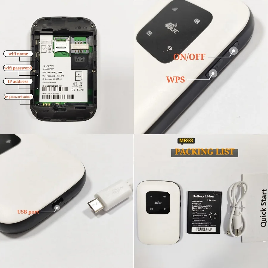 Universal 4G LTE Pocket WiFi Router Mobile Hotspot WiFi Router with SIM Card Slot 2700mAh Battery