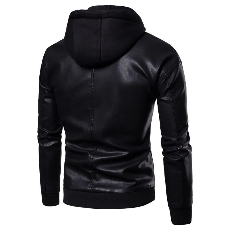 Cross Border Foreign Trade Autumn and Winter New PU Hooded Leather Jacket Men's Detachable Fake Two-piece Zippered Leather