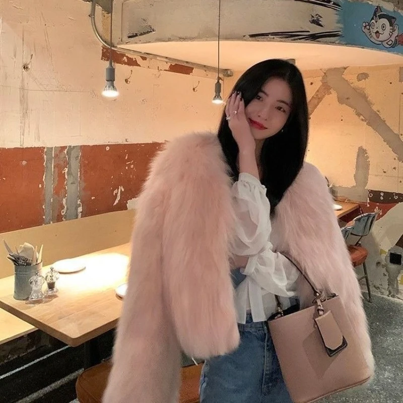 

​2025 Winter Fluffy Faux Fox Fur Coat for Women Short Korean Style Plush Jacket with Toca Design​