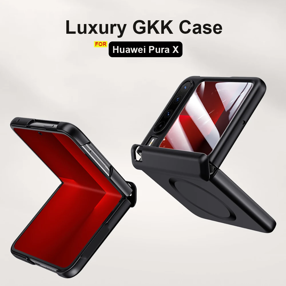 

Luxury GKK Matte PC Hinge Cover with Tempered Screen protector For Huawei Pura X Case Shockproof Capa Skin Funda Magsafe charge