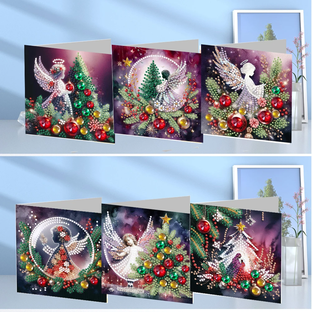 

6Pcs Christmas DIY Diamond Painting Card Tree and Angel Girl Diamond Drawing Card Diamond Painting Greeting Card for Adults