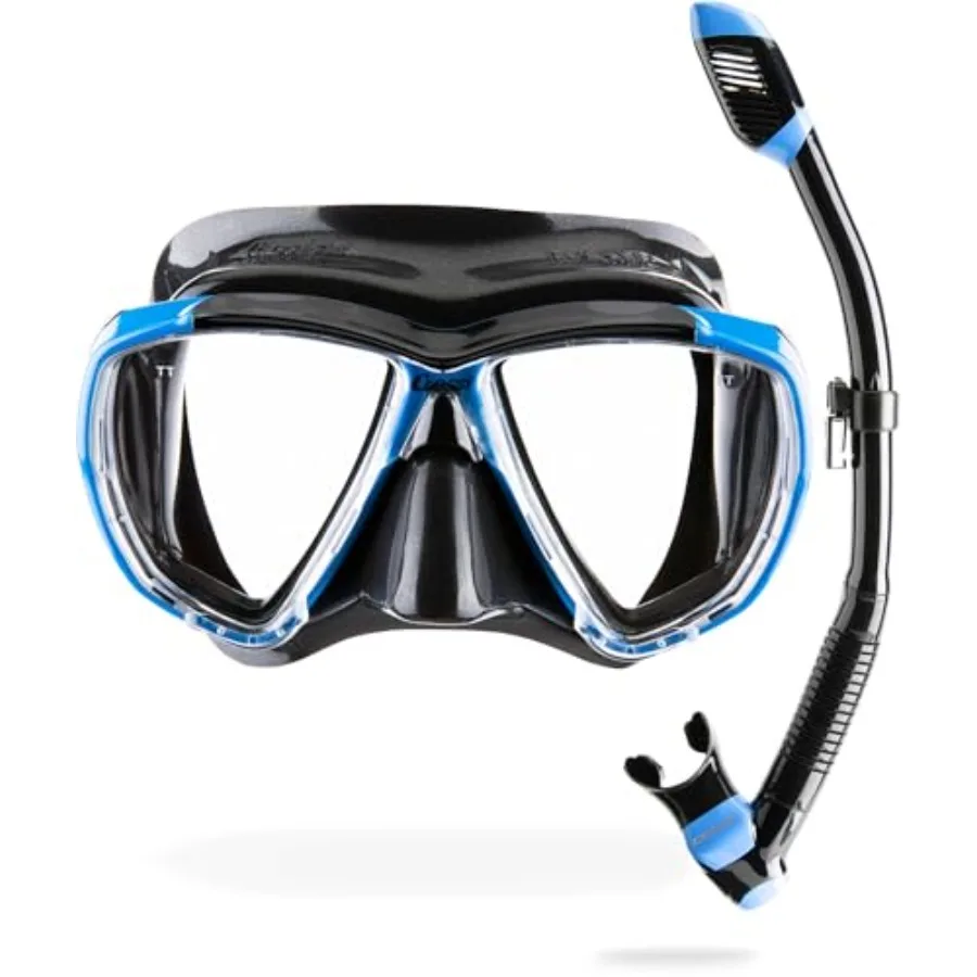 

High Performance Snorkeling Kit for Adult Diving - Silicone Mask with Big Eyes Supernova Dry Snorkel - Black/Blue - Italian Des