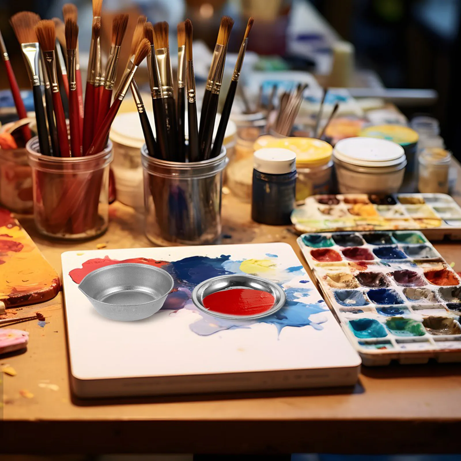 

Набор круглых палитр из нержавеющей стали для смешивания красок и пигментов для художников, для масштабной живописи