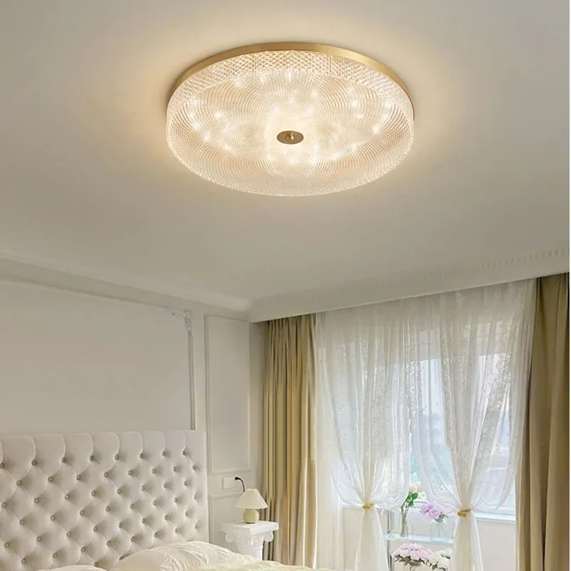 New Light Luxury Led Round Acrylic Ceiling Lamp Bedroom Modern Living Room Balcony Indoor Copper Lighting For Home