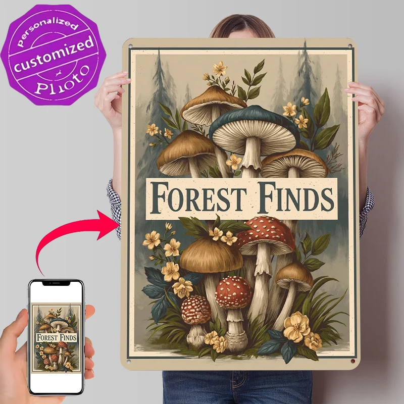 Forest Finds Mushroom Art Printed Poster Customized Wall Art Retro Vintage Metal Tin Signs for Decoration Garage Bathroom Decor